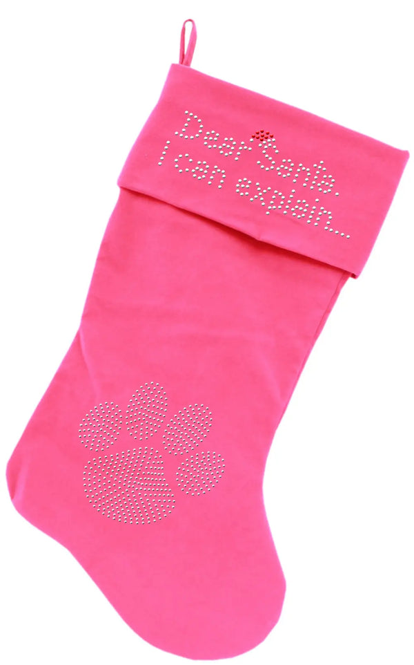 Dear Santa I Can Explain Rhinestone 18 Inch Velvet Christmas Stocking Pink Default Title