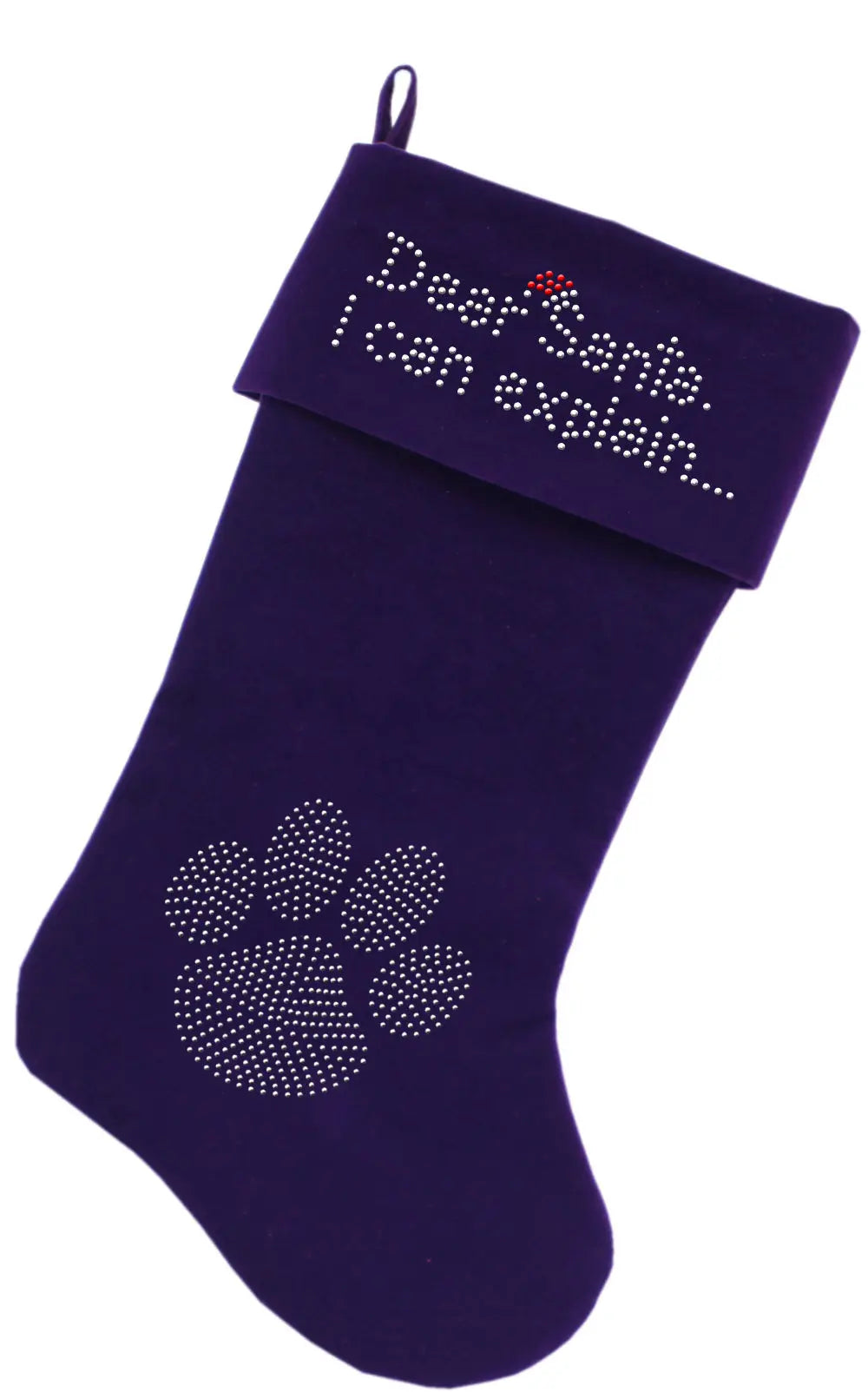 Dear Santa I Can Explain Rhinestone 18 Inch Velvet Christmas Stocking Purple Default Title
