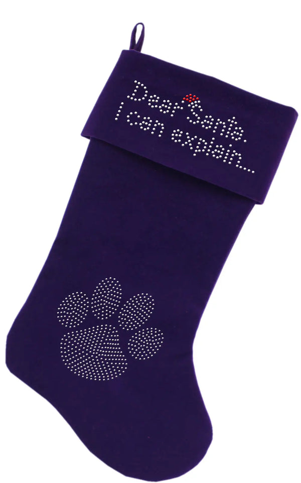 Dear Santa I Can Explain Rhinestone 18 Inch Velvet Christmas Stocking Purple Default Title