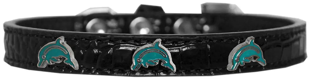 Dolphin Widget Croc Dog Collar Black Size 14 Default Title