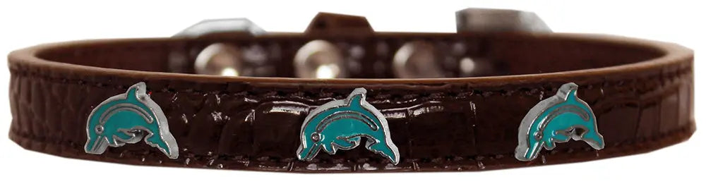 Dolphin Widget Croc Dog Collar Chocolate Size 10 Default Title