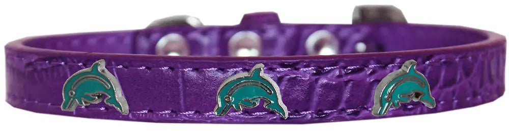 Dolphin Widget Croc Dog Collar Purple Size 18 Default Title