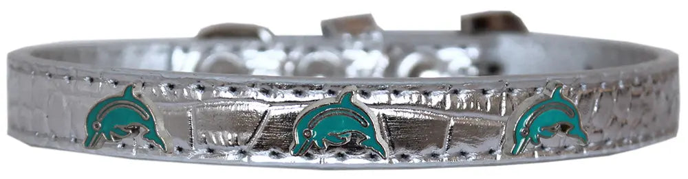 Dolphin Widget Croc Dog Collar Silver Size 20 Default Title