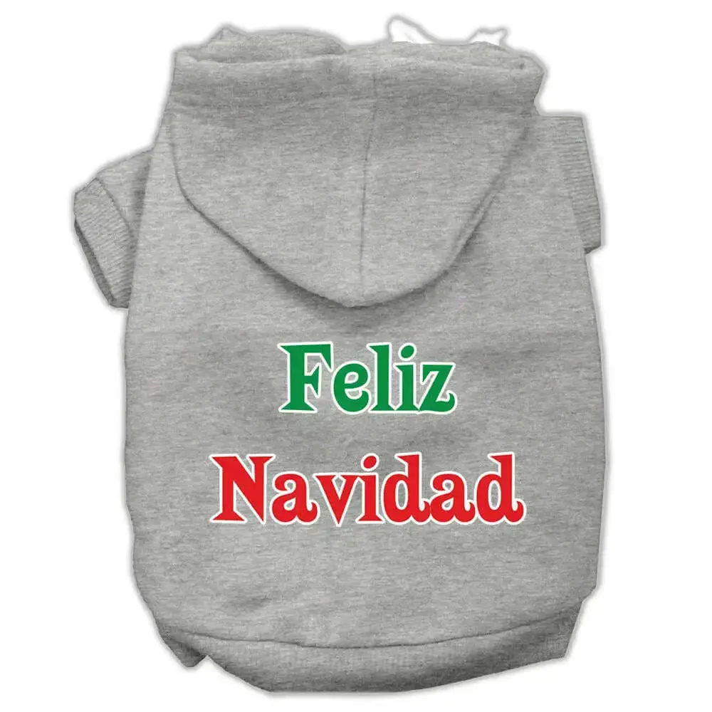 Feliz-Navidad-Screen-Print-Pet-Hoodies-Grey-S-GreatEagleInc-319389085