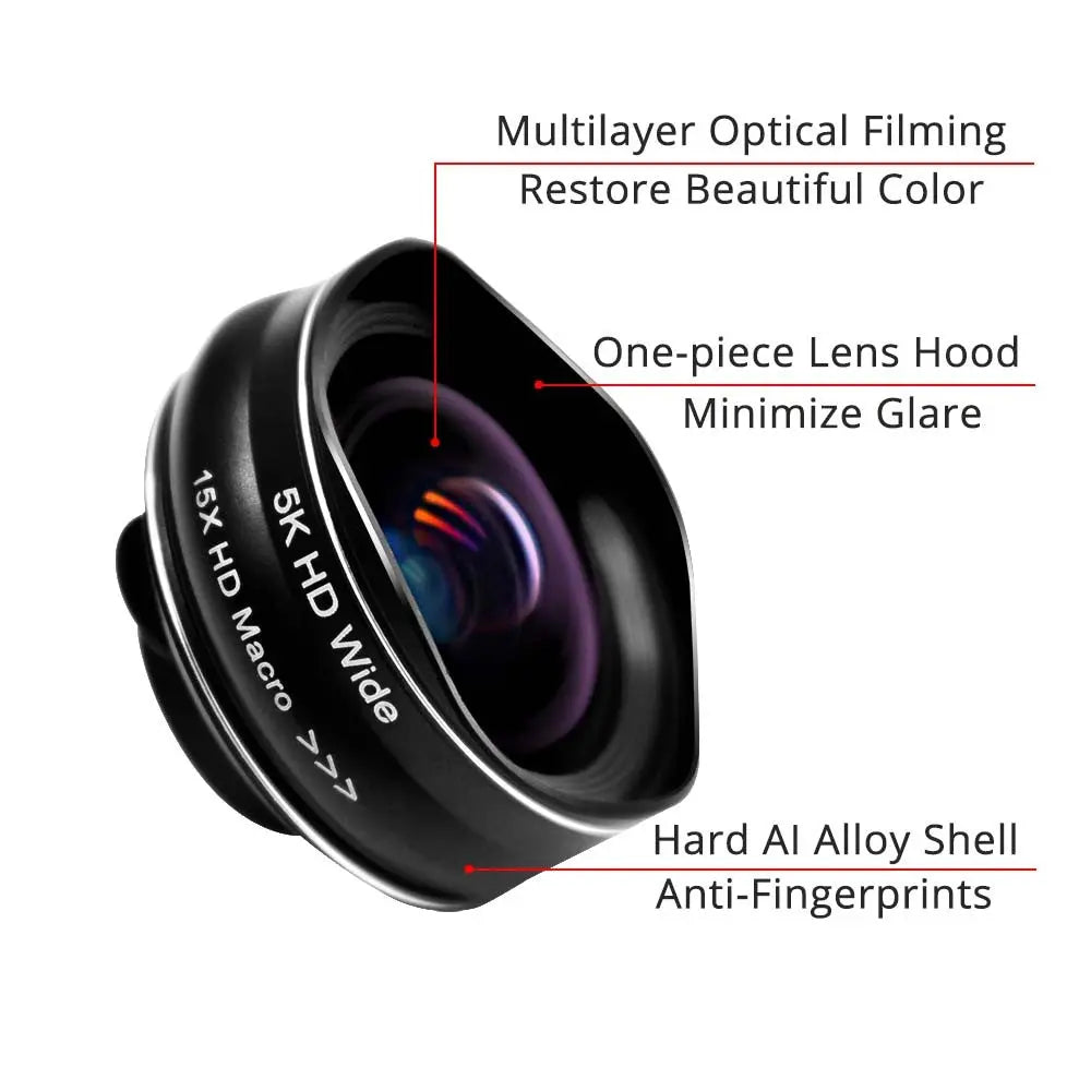 Flower Bud 5K HD Phone Lens Wide Angle Macro Lens No Distortion 0.45X Professional 2 in 1 Camera for Smartphone iPhone Mobile