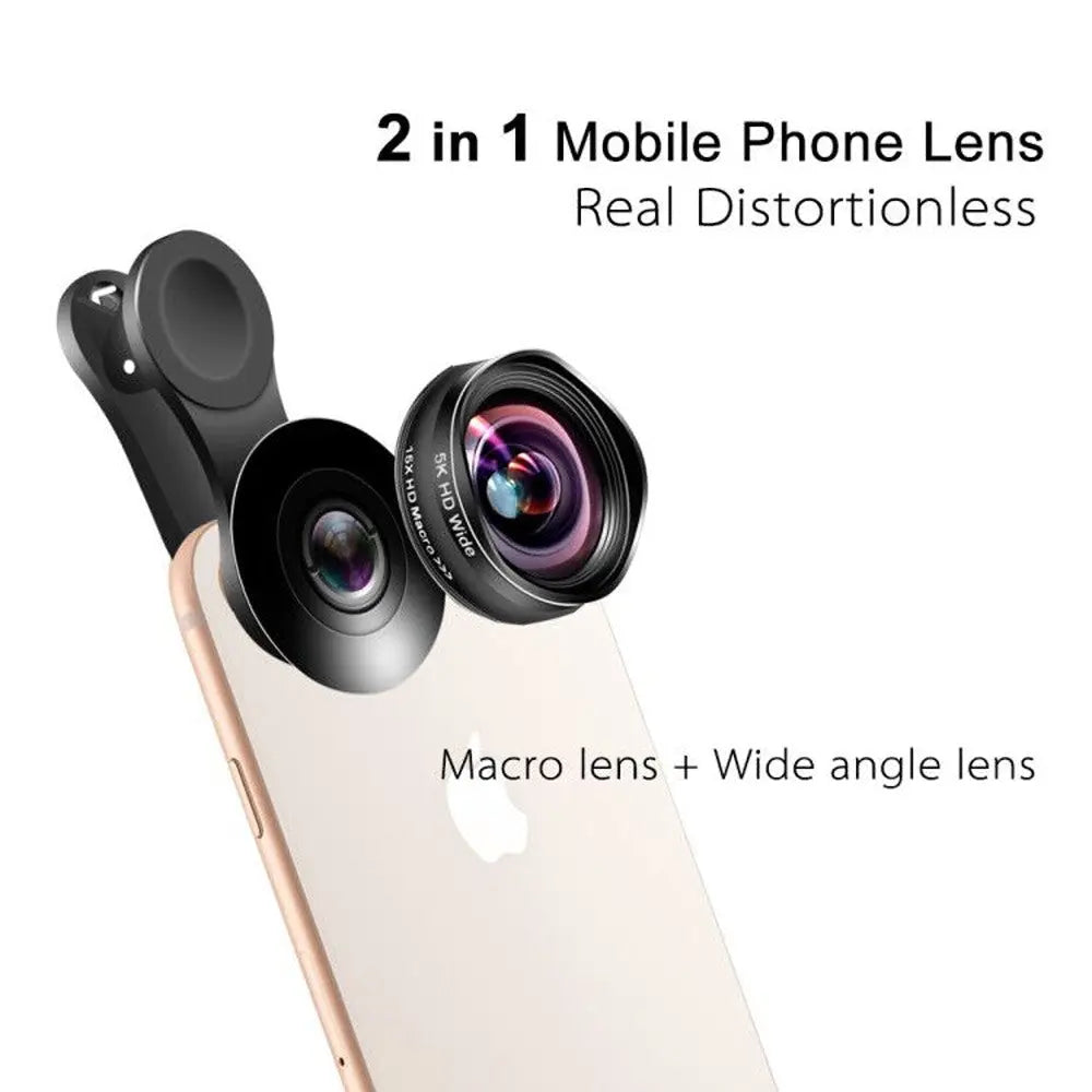 Flower Bud 5K HD Phone Lens Wide Angle Macro Lens No Distortion 0.45X Professional 2 in 1 Camera for Smartphone iPhone Mobile