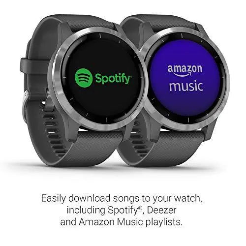 Garmin vivoactive 4, GPS Smartwatch, Features Music, Body Energy Monitoring, Animated Workouts, Pulse Ox Sensors and More, Silver with Gray Band