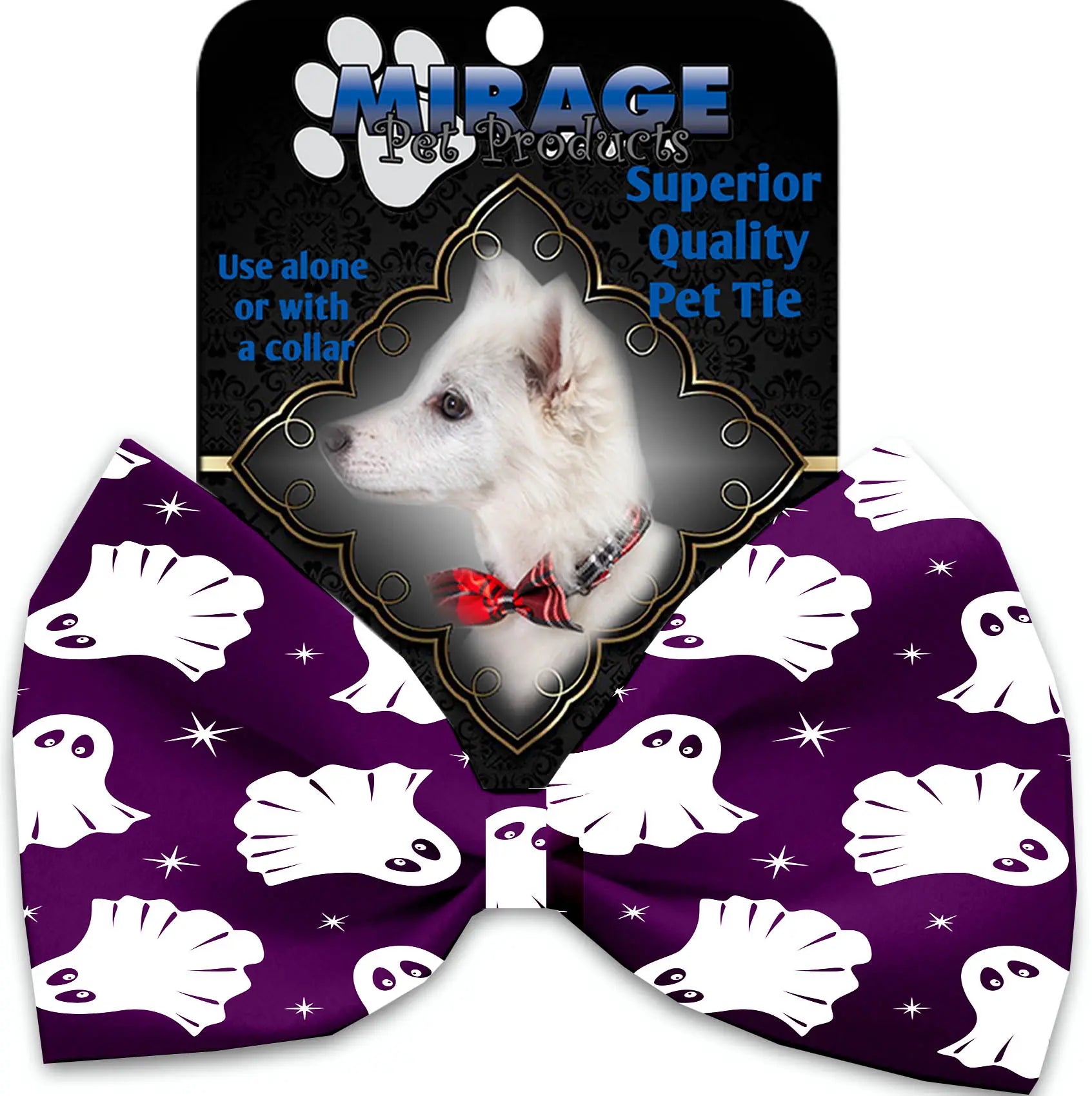 Ghosts On Purple Pet Bow Tie Collar Accessory With Velcro Default Title