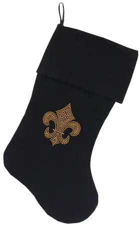 Gold Fleur De Lis Rhinestone 18 Inch Velvet Christmas Stocking Black Default Title