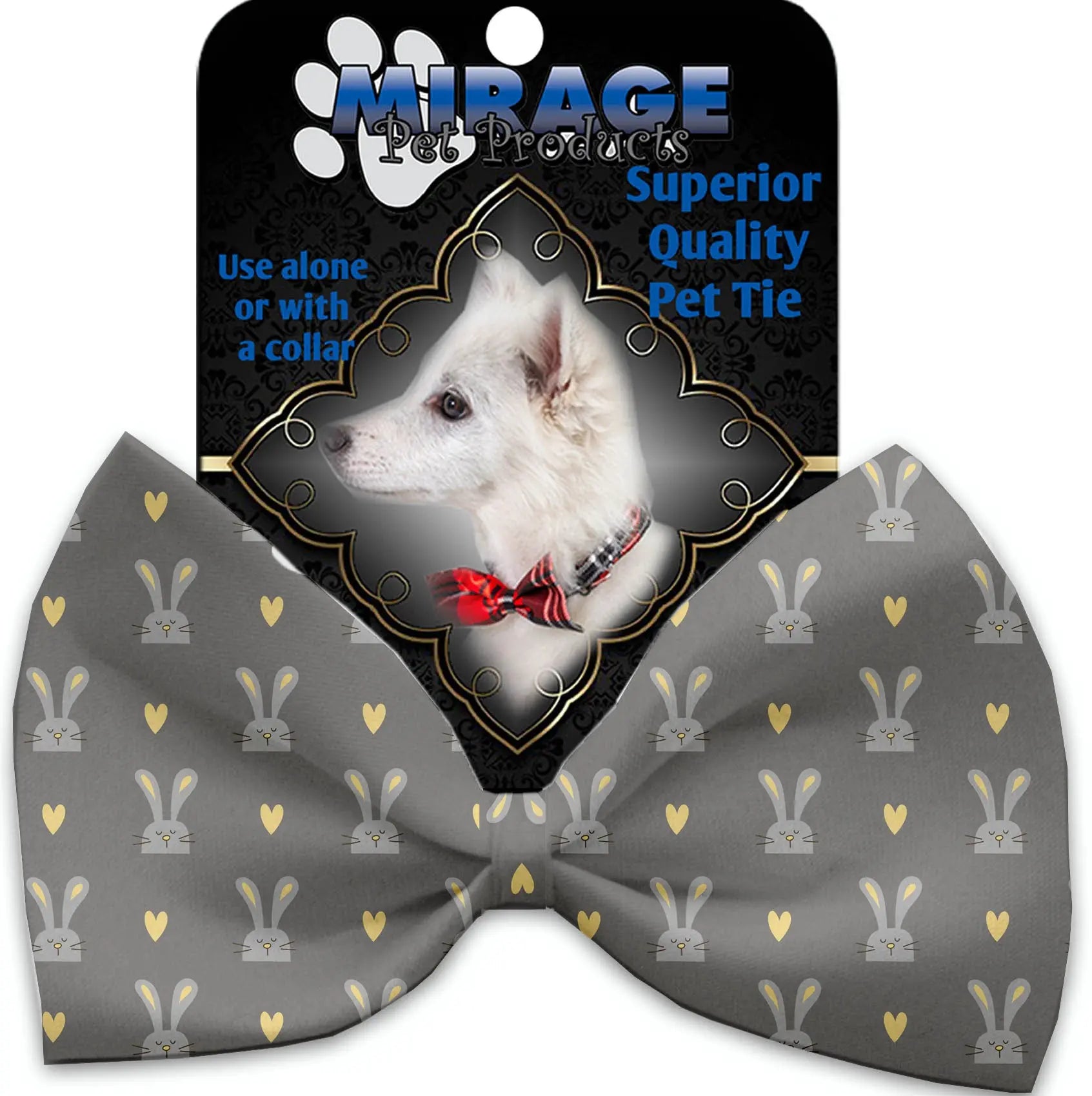 Gray Bunnies Pet Bow Tie Collar Accessory With Velcro Default Title