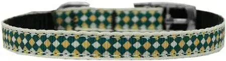 Green-Checkers-Nylon-Dog-Collar-With-Classic-Buckle-3-8_-Size-10-GreatEagleInc-333884921