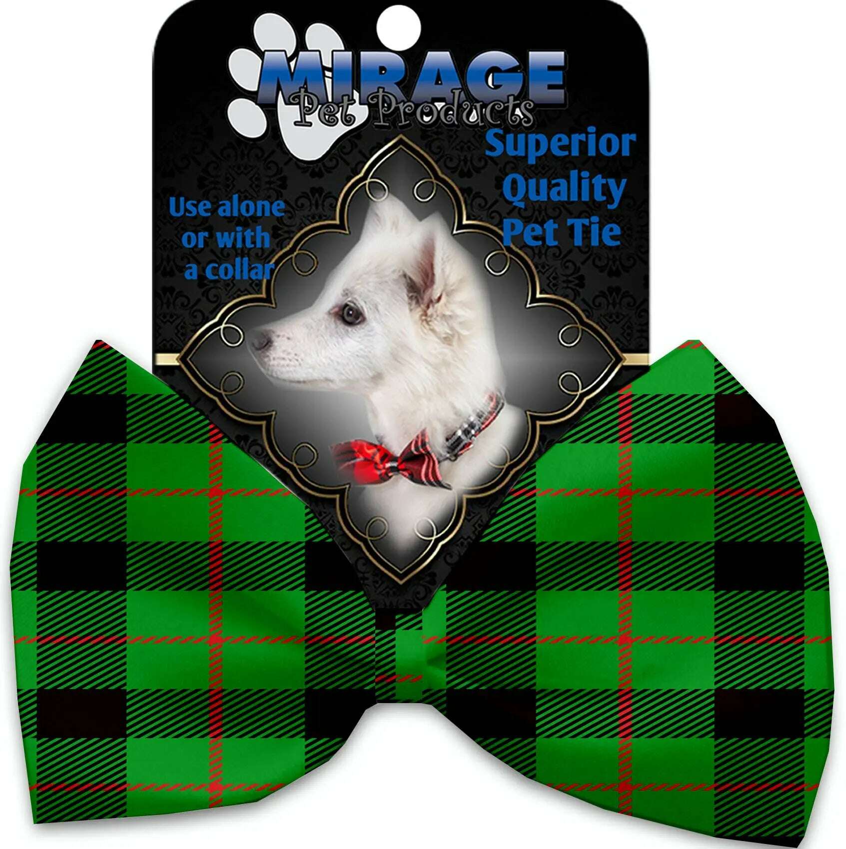 Green-Plaid-Pet-Bow-Tie-Collar-Accessory-With-Velcro-GreatEagleInc-320196919