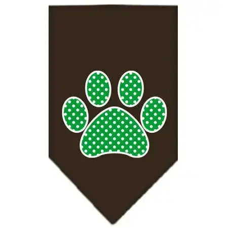 Green-Swiss-Dot-Paw-Screen-Print-Bandana-Cocoa-Small-GreatEagleInc-319214955