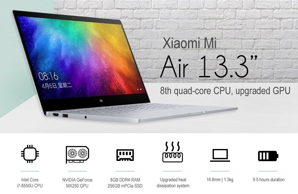 Original Xiaomi Laptop Air 13.3 Inch Inter 8th Quad Core i5 i7 8G MX250 Ultra thin Laptops 256G/512G SSD FHD PC for Game Office GreatEagleInc