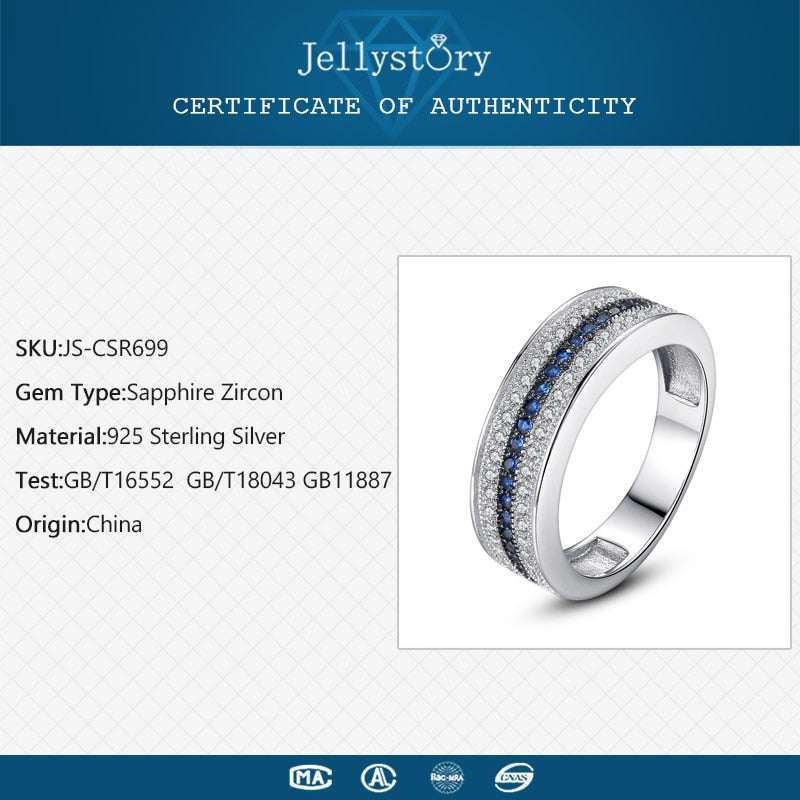 Jellystory 925 Sterling Silver Ring with Round Sapphire Zircon Gemstone Fine Jewelry ring for Women Wedding Party Gift wholesale GreatEagleInc