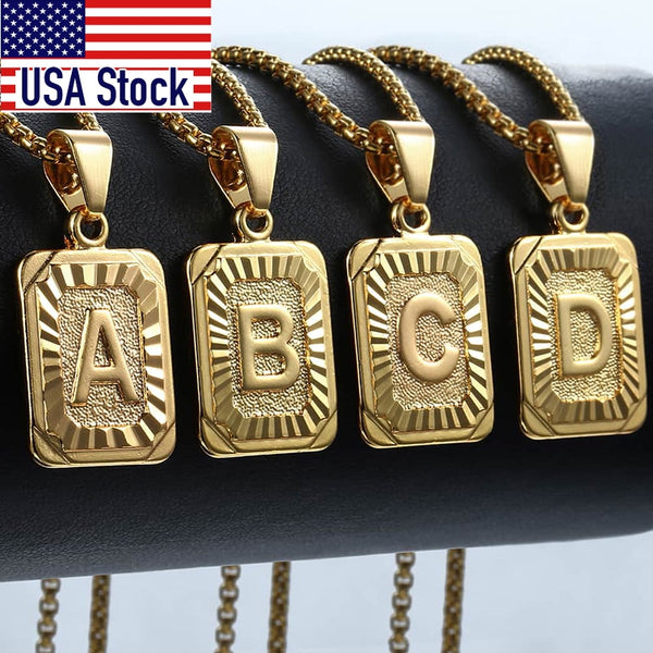 Initial Letter Pendant A-Z 26 Charm Yellow Gold Color Letter Necklace For Women Men Letter Name Jewelry Gift GPM05D GreatEagleInc