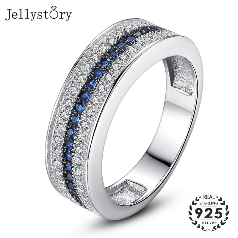 Jellystory 925 Sterling Silver Ring with Round Sapphire Zircon Gemstone Fine Jewelry ring for Women Wedding Party Gift wholesale GreatEagleInc