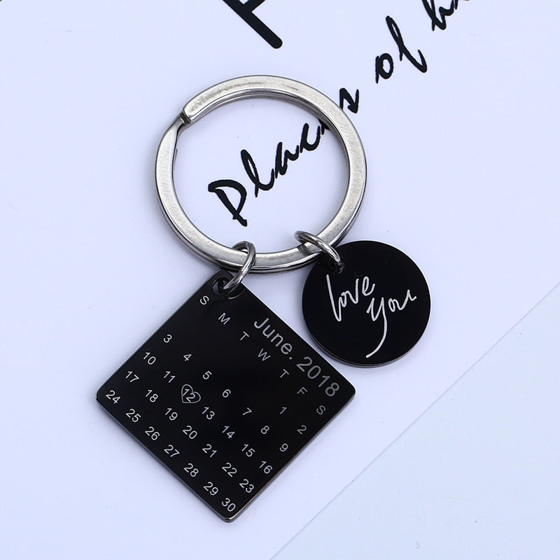 Personalized Calendar Keychain Custom Engraved Date Key Chain Ring Customized Birthday Gift DIY Private Photo Keychains Keyring GreatEagleInc