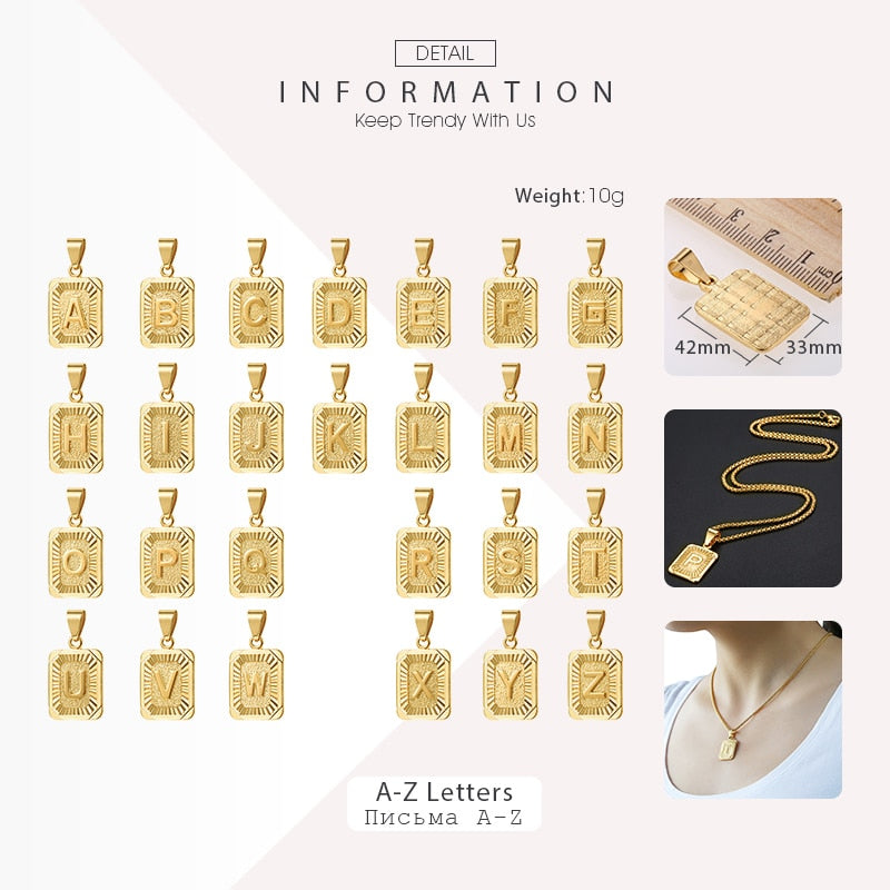 Initial Letter Pendant A-Z 26 Charm Yellow Gold Color Letter Necklace For Women Men Letter Name Jewelry Gift GPM05D GreatEagleInc
