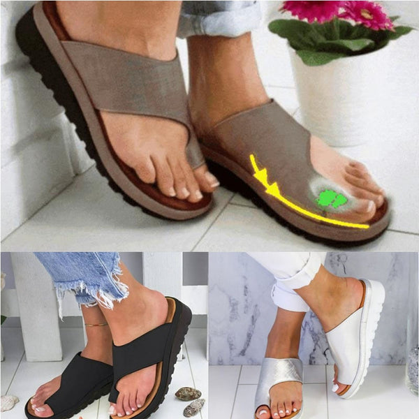 Women Shoes  PU Leather Comfy Platform Flat Sole Ladies Casual Soft Big Toe Foot Correction Sandal Orthopedic Bunion Corrector-C GreatEagleInc