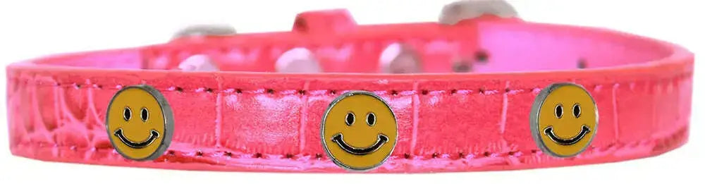Happy-Face-Widget-Croc-Dog-Collar-Bright-Pink-Size-16-GreatEagleInc-319195722