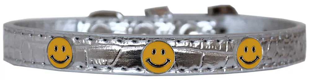 Happy Face Widget Croc Dog Collar Silver Size 20 Default Title