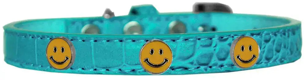 Happy-Face-Widget-Croc-Dog-Collar-Turquoise-Size-16-GreatEagleInc-319990816