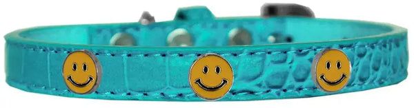 Happy-Face-Widget-Croc-Dog-Collar-Turquoise-Size-20-GreatEagleInc-319991063