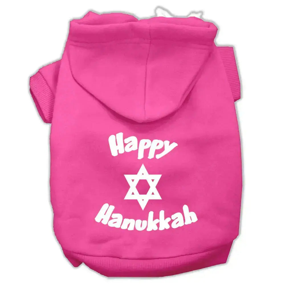 Happy-Hanukkah-Screen-Print-Pet-Hoodies-Bright-Pink-Size-Xl-GreatEagleInc-333710220