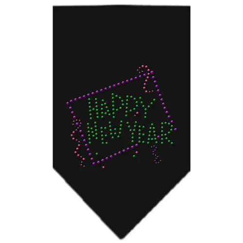 Happy New Year Rhinestone Bandana Black Small Default Title
