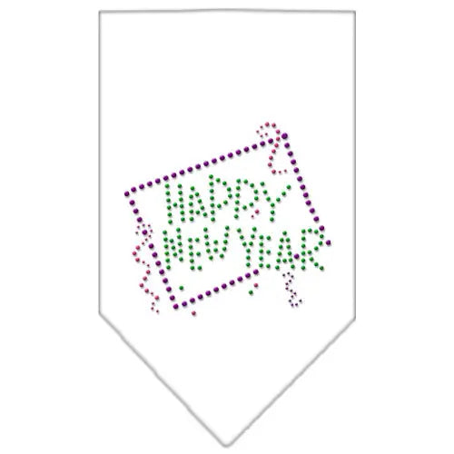 Happy New Year Rhinestone Bandana White Small Default Title