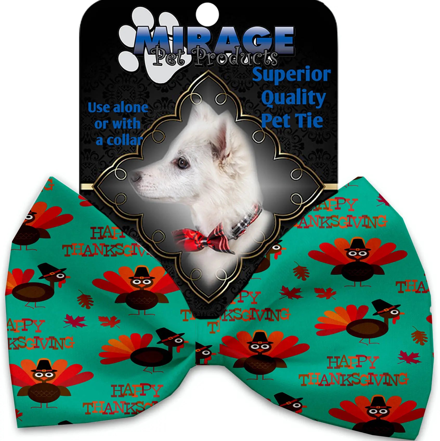 Happy Thanksgiving Pet Bow Tie Collar Accessory With Velcro Default Title