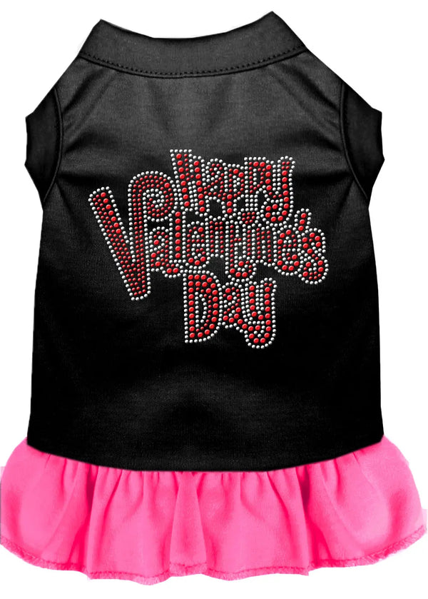Happy Valentines Day Rhinestone Dress Black With Bright Pink Med Default Title
