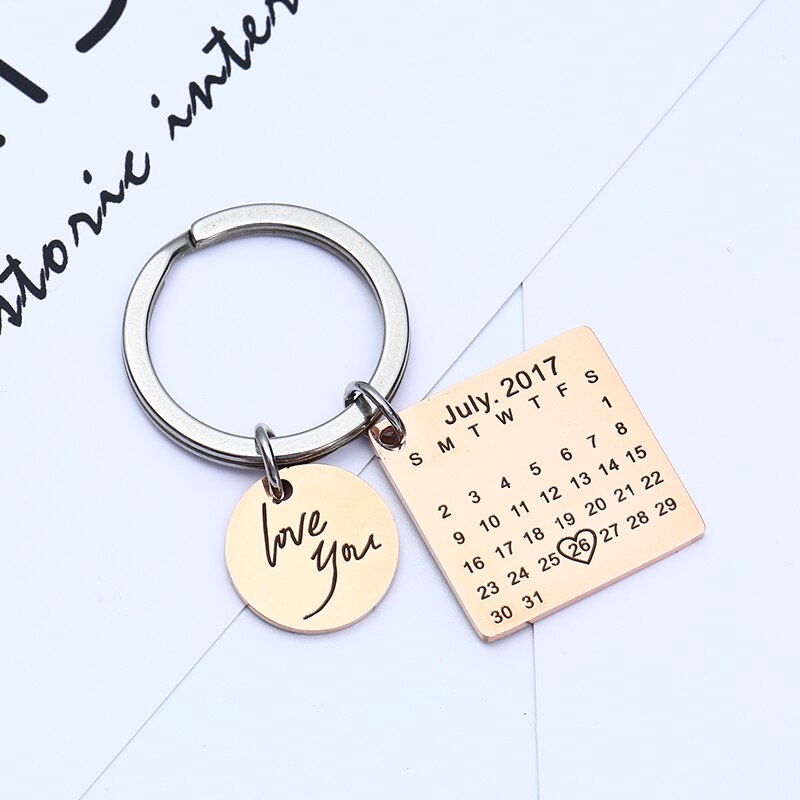 Personalized Calendar Keychain Custom Engraved Date Key Chain Ring Customized Birthday Gift DIY Private Photo Keychains Keyring GreatEagleInc