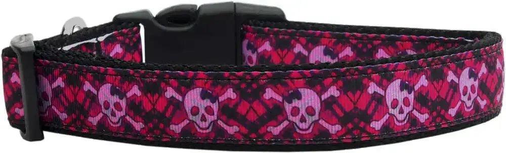Hot-Pink-Plaid-Skulls-Nylon-Cat-Collar-GreatEagleInc-320031080