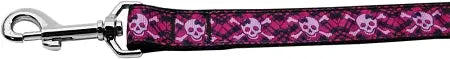 Hot Pink Plaid Skulls Nylon Dog Leash 5/8 Inch Wide 4ft Long Default Title
