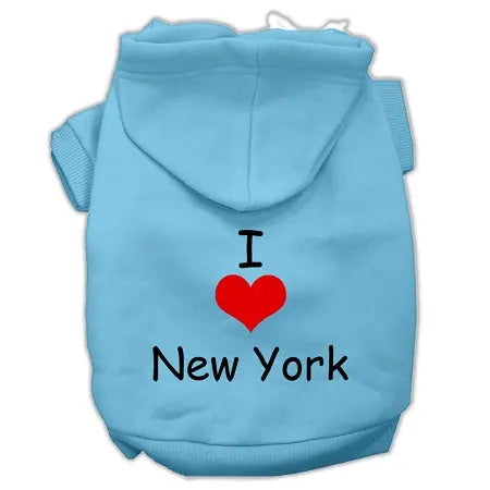 I Love New York Screen Print Pet Hoodies Baby Blue Size Lg GreatEagleInc