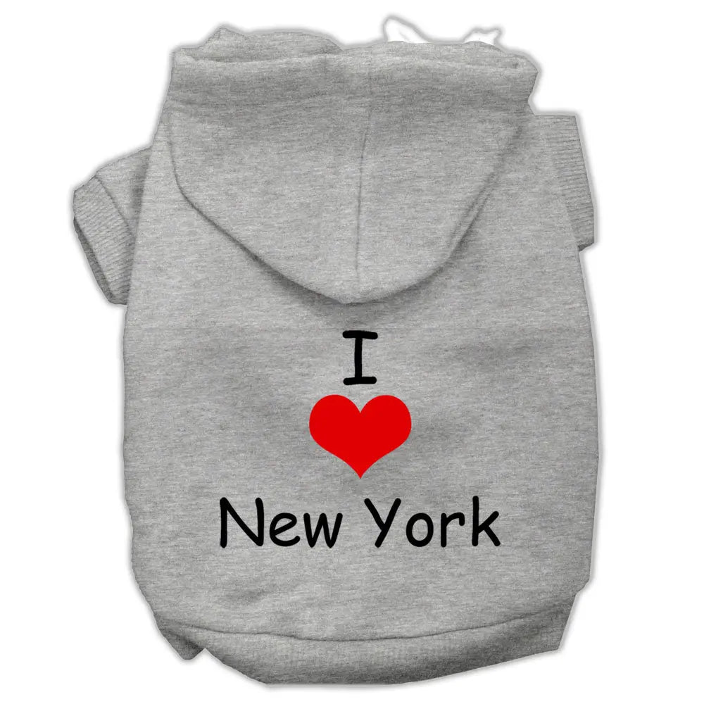 I Love New York Screen Print Pet Hoodies Grey Size Sm Default Title