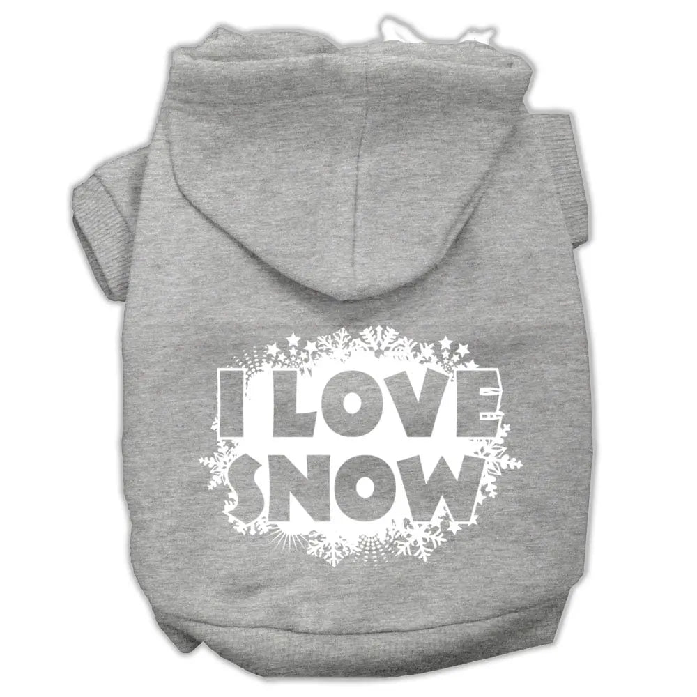 I Love Snow Screenprint Pet Hoodies Grey Size L Default Title