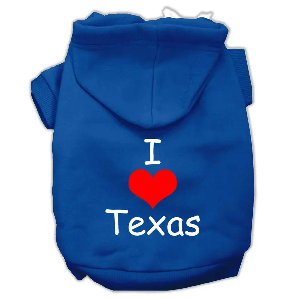 I Love Texas Screen Print Pet Hoodies Blue Size Xxl Default Title