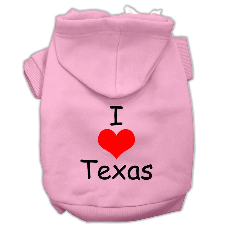 I Love Texas Screen Print Pet Hoodies Light Pink Size Xs GreatEagleInc