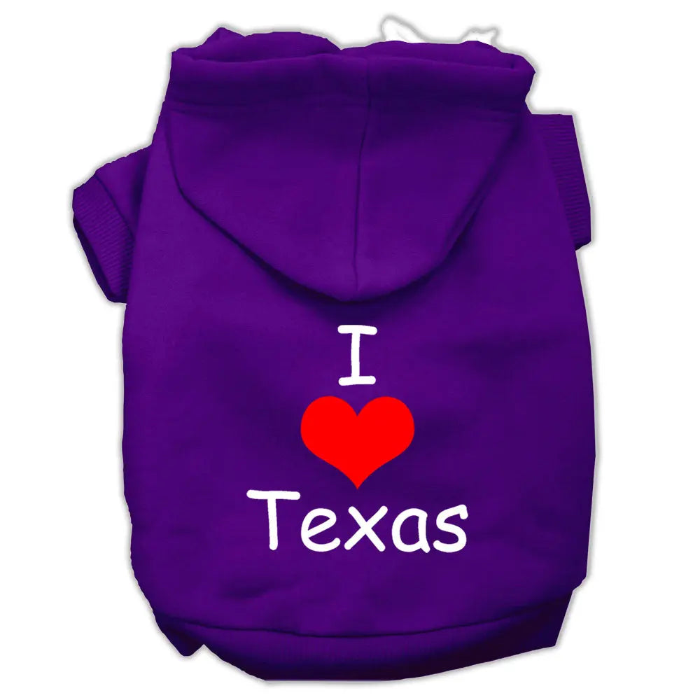 I Love Texas Screen Print Pet Hoodies Purple Size Xs GreatEagleInc