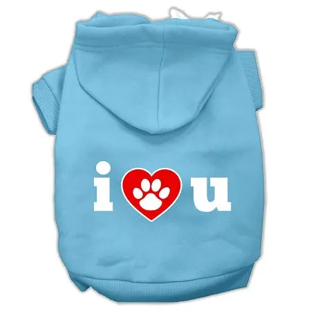 I Love U Screen Print Pet Hoodies Baby Blue Size Med Default Title