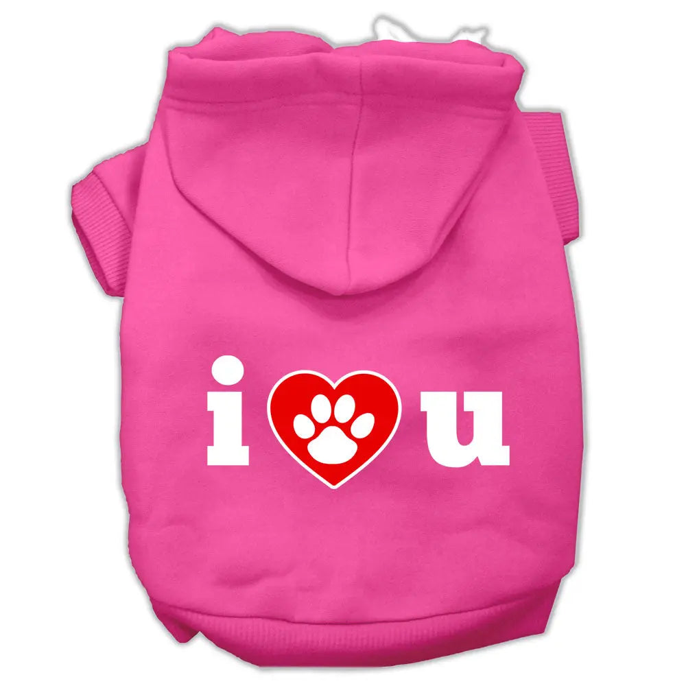 I Love U Screen Print Pet Hoodies Bright Pink Size Med Default Title
