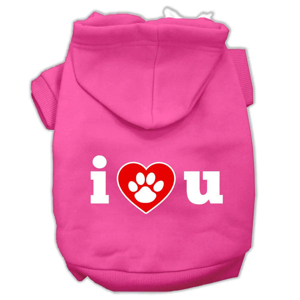 I Love U Screen Print Pet Hoodies Bright Pink Size Xxxl Default Title