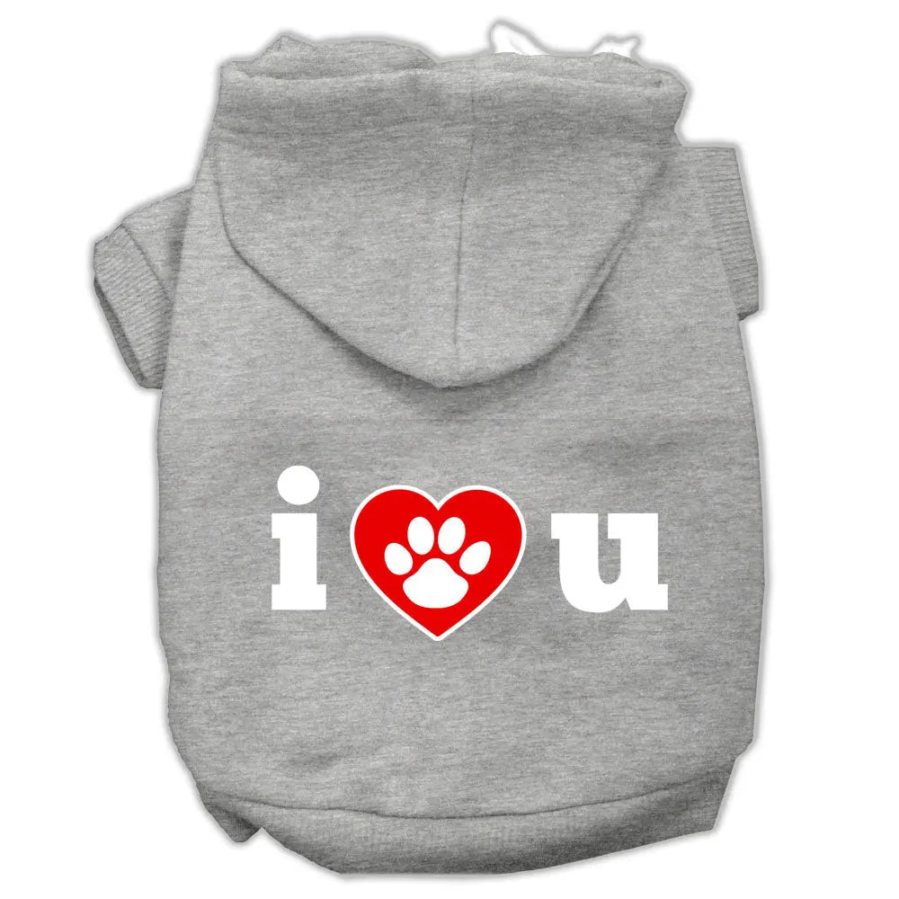 I Love U Screen Print Pet Hoodies Grey Size Sm Default Title