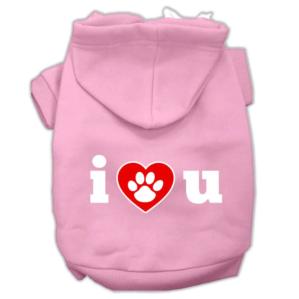 I Love U Screen Print Pet Hoodies Light Pink Size Xl Default Title