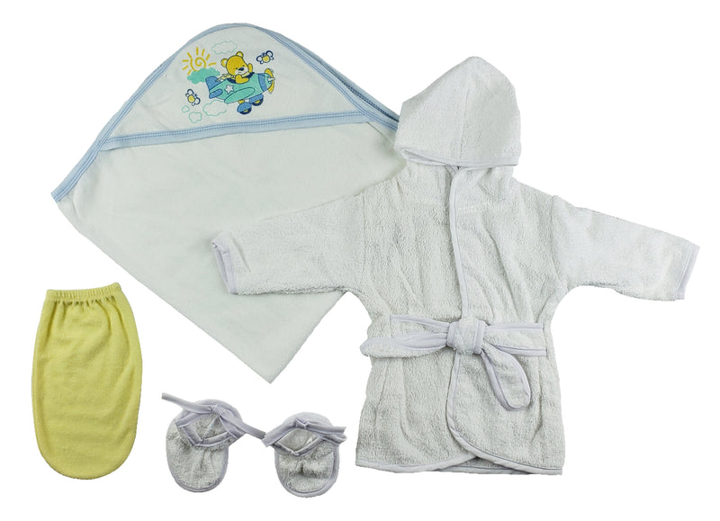 Boys Infant Robe, Hooded Towel And Washcloth Mitt - 3 Pc Set GreatEagleInc