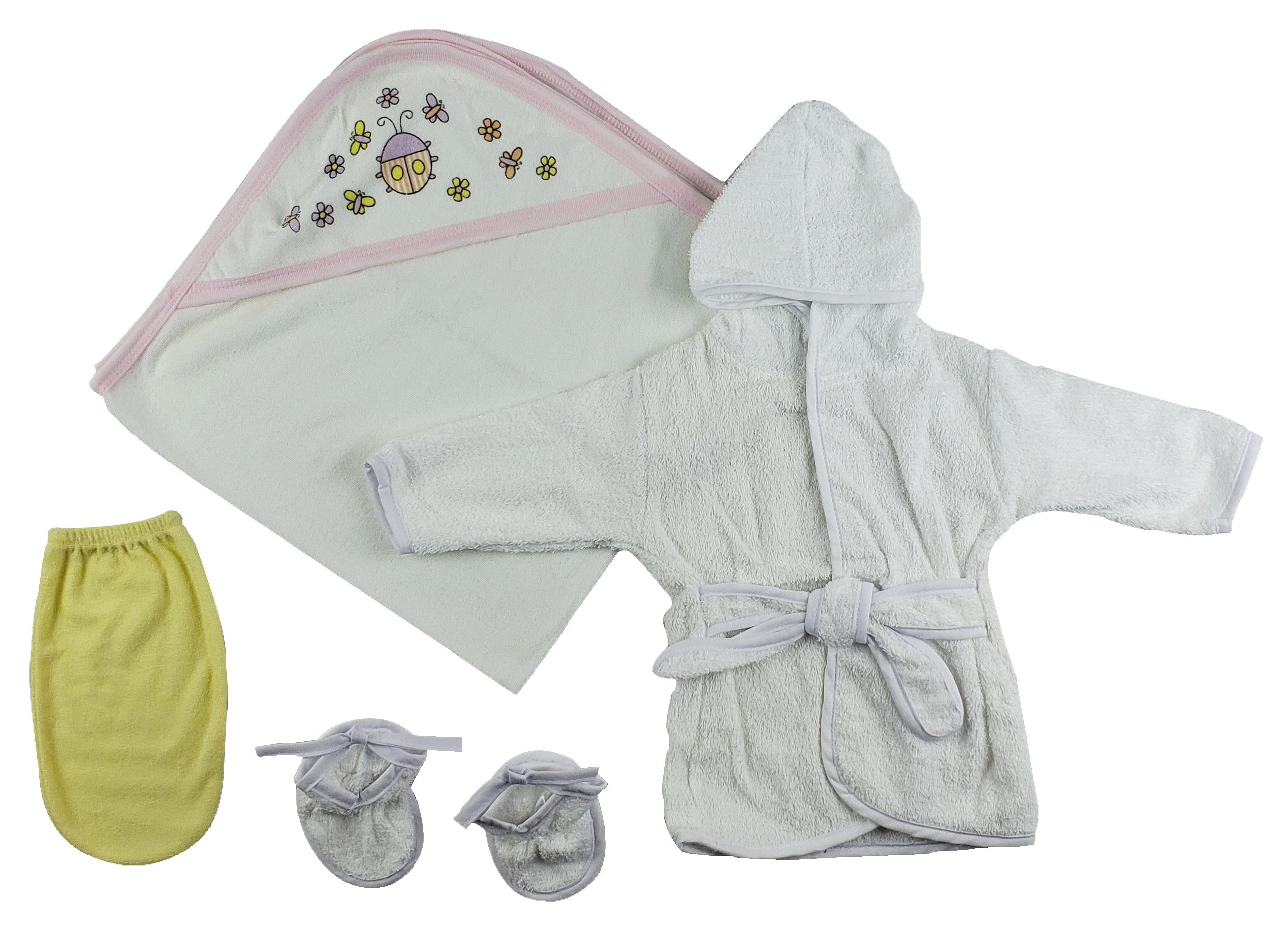 Girls Infant Robe, Hooded Towel And Washcloth Mitt - 3 Pc Set GreatEagleInc