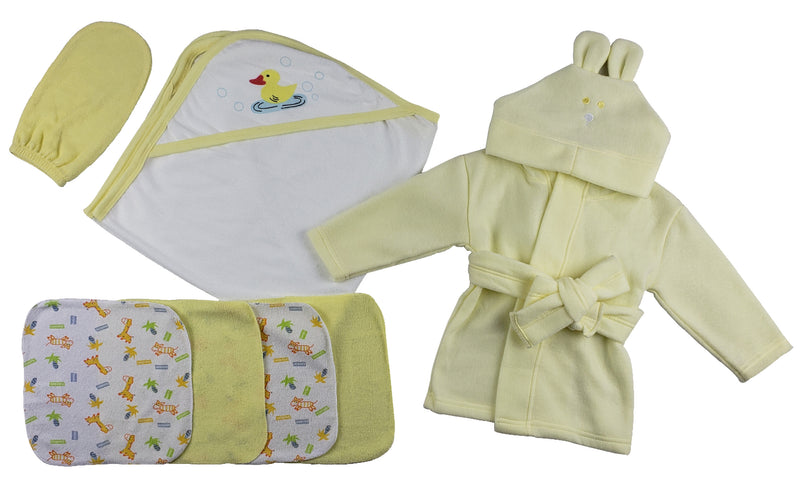 Yellow Infant Robe, Yellow Hooded Towel, Washcloths And Hand Washcloth Mitt - 7 Pc Set GreatEagleInc